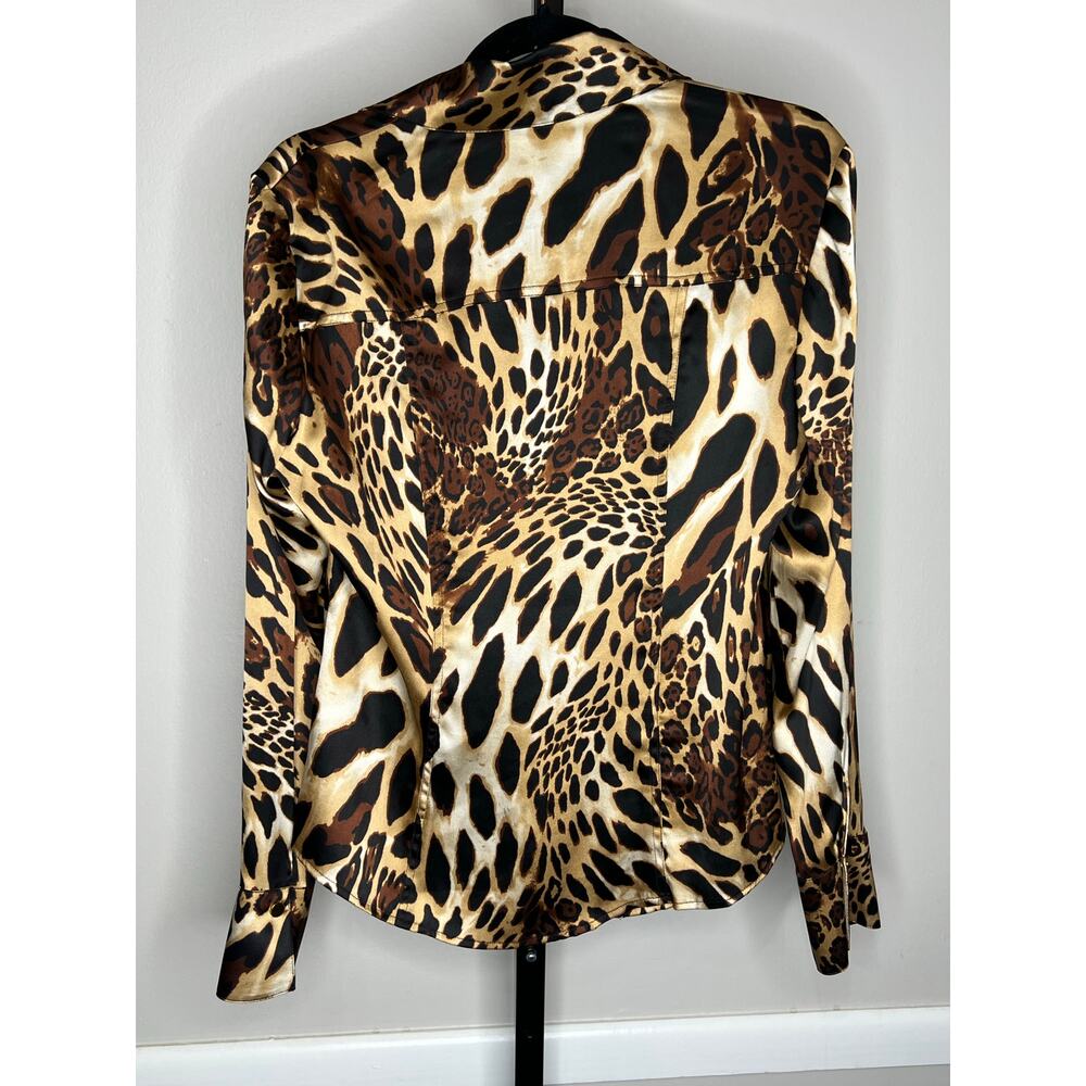 Cache Silk Leopard Print Button Front Blouse Gold… - image 3